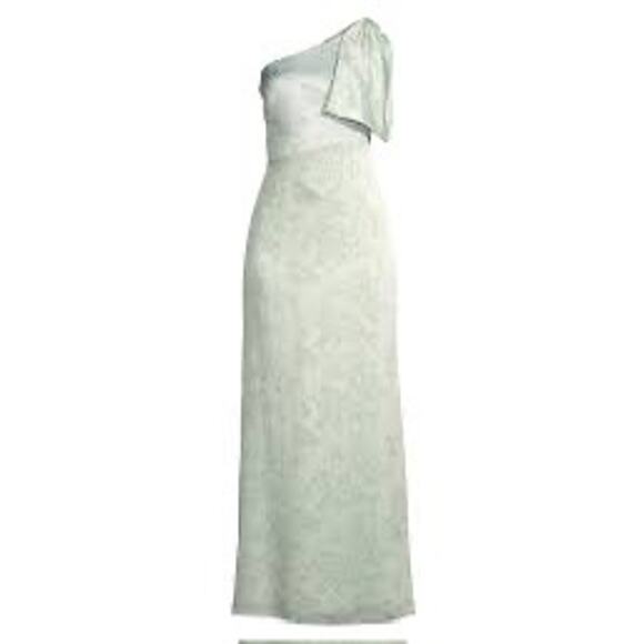 Sachin + Babi Sz 4 Chelsea Floral One-Shoulder Gown Mint Green Sage Great! - Picture 2 of 8